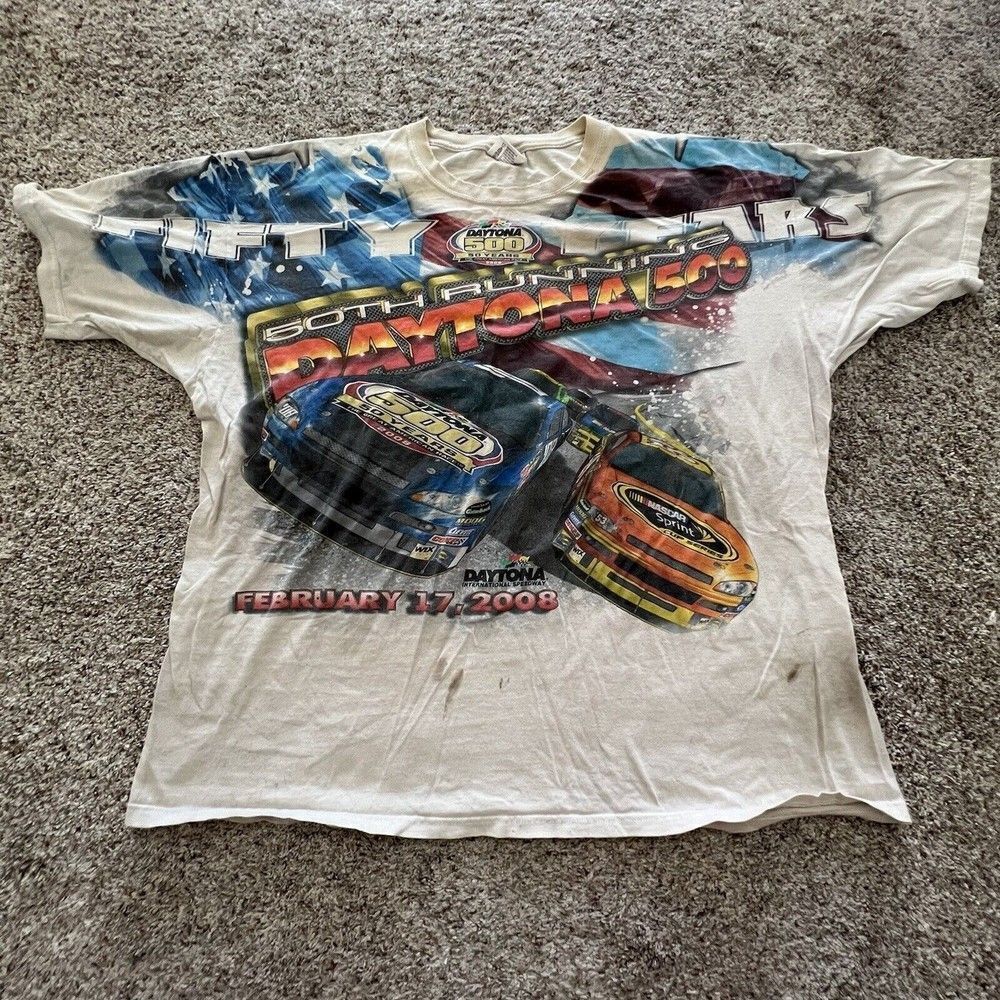 NASCAR Chase Racing T-Shirt Size 3XL All Over Print 50th Daytona 500 2005￼